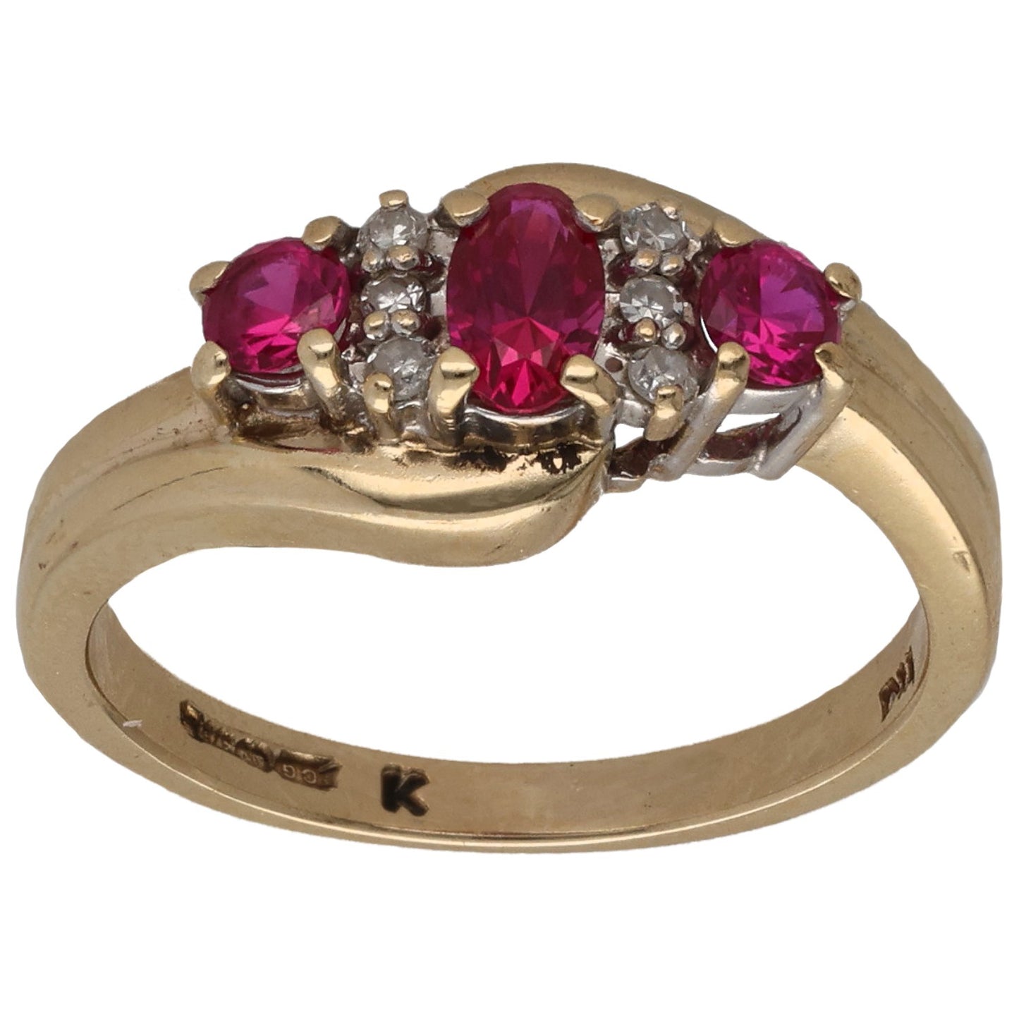 9ct Gold Ruby & 0.03ct Diamond Dress/Cocktail Ring Size M