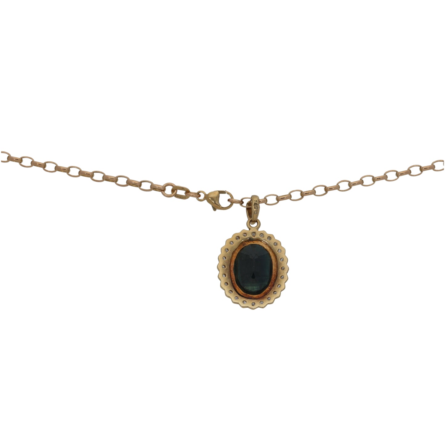 9ct Gold Sapphire & 0.12ct Diamond Dress/Cocktail Pendant With Chain