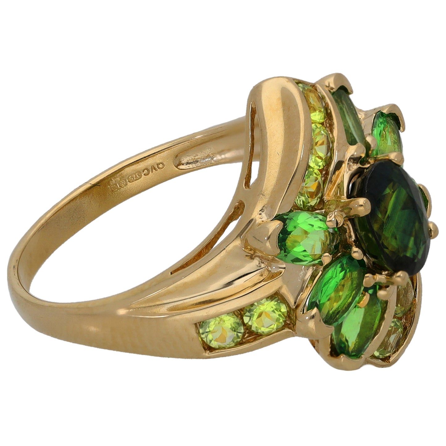 9ct Gold Sapphire, Garnet & Peridot Dress/Cocktail Ring Size P