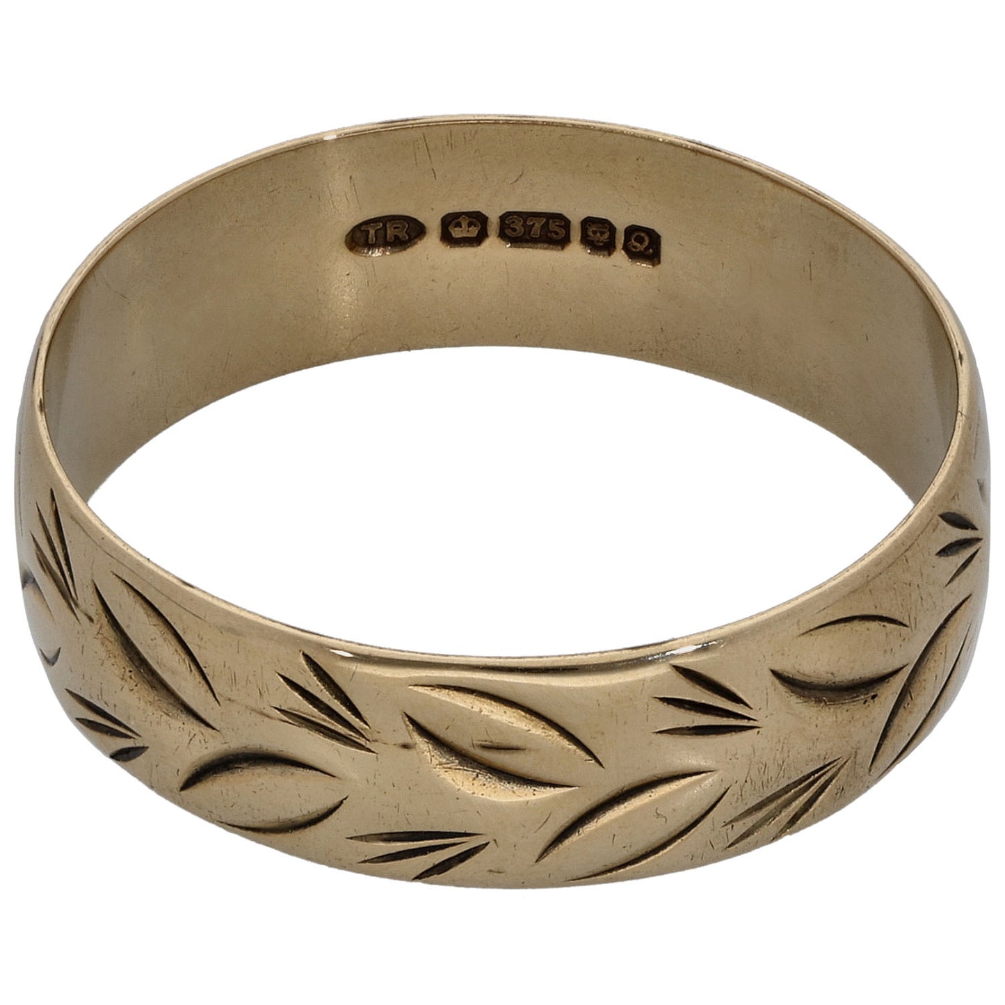 9ct Gold Patterned Wedding Ring Size P