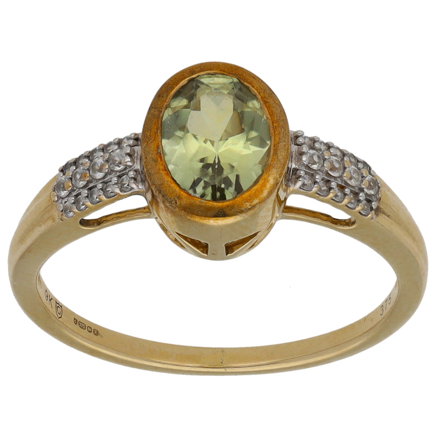 9ct Gold Diaspore & Imitation Gems Single Stone Ring with Accent Stones Size P