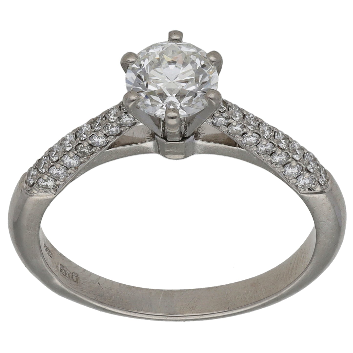 Platinum 1.11ct Diamond Solitaire Ring With Accent Stones Size M