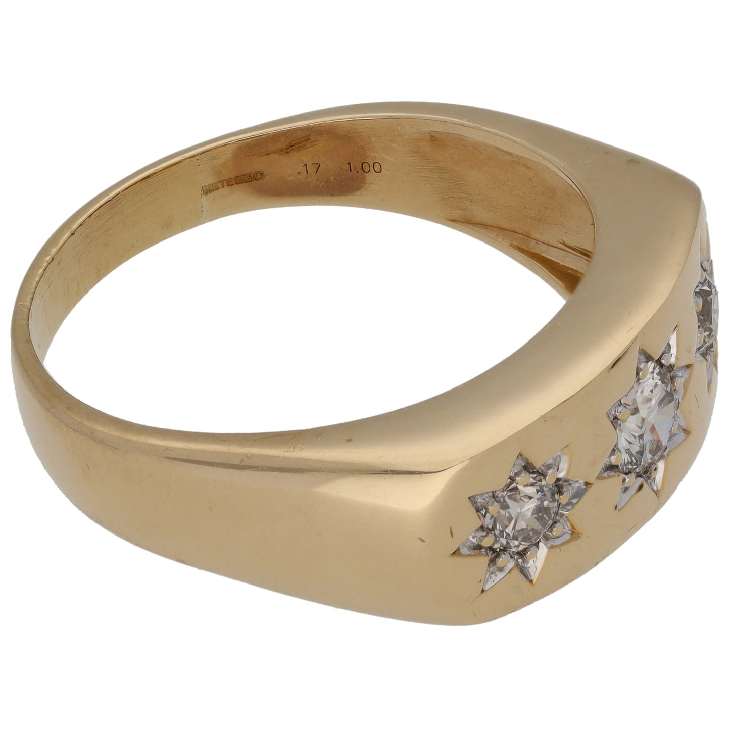 9ct Gold 1.03ct Diamond Three Stone Ring Size Z+5