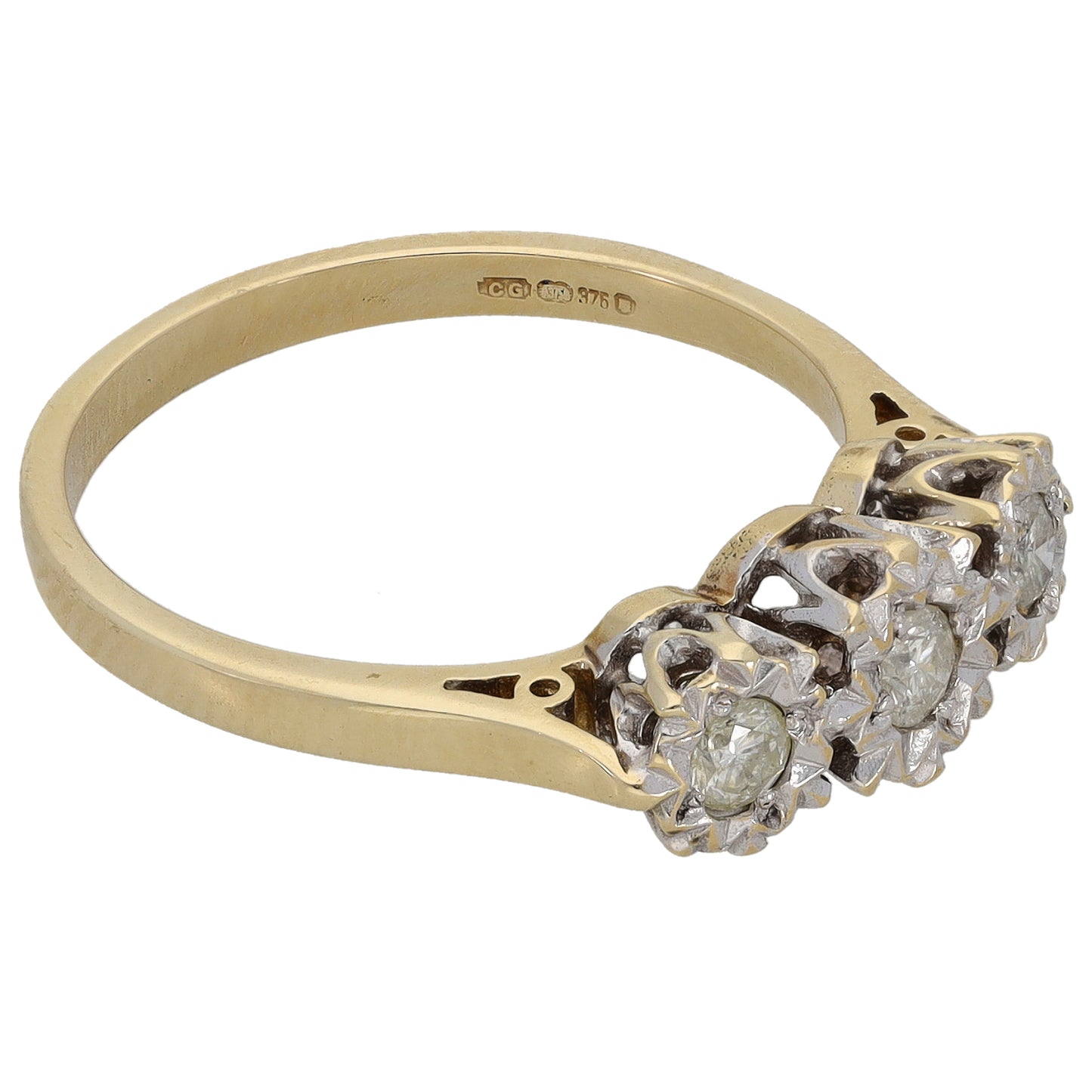 9ct Gold 0.25ct Diamond Trilogy Ring Size O