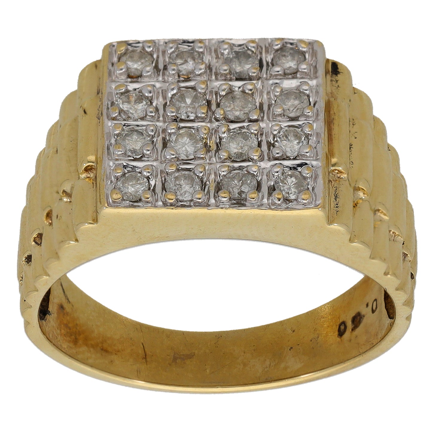 9ct Gold 0.50ct Diamond Patterned Signet Ring Size V