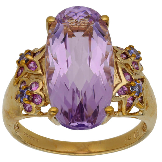 9ct Gold Amethyst, Sapphire & Tanzanite Dress/Cocktail Ring Size S