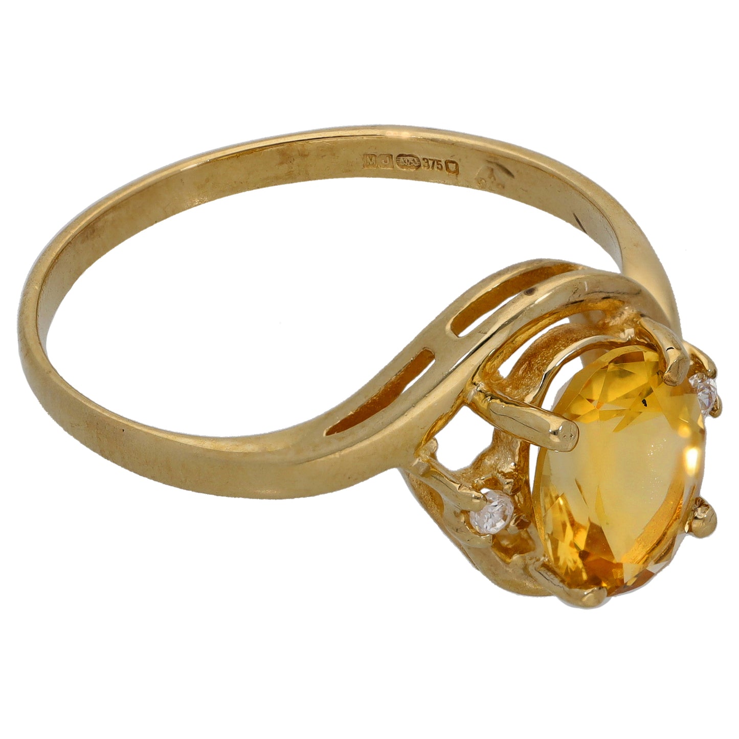 9ct Gold Citrine & Imitation Three Stone Ring Size T