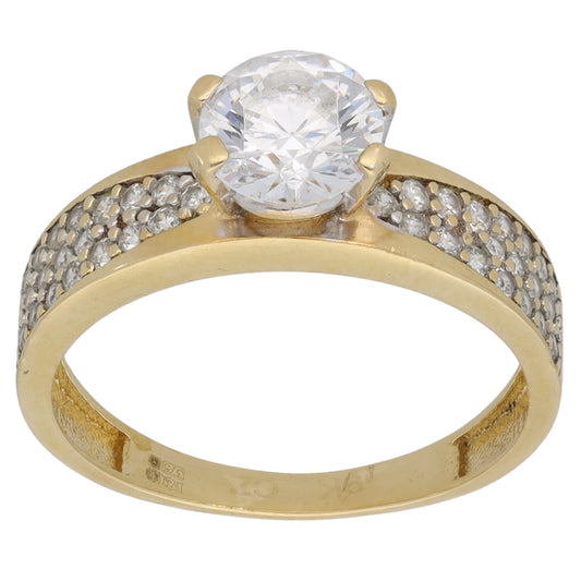 9ct Gold Cubic Zirconia Single Stone Ring With Accents Size N