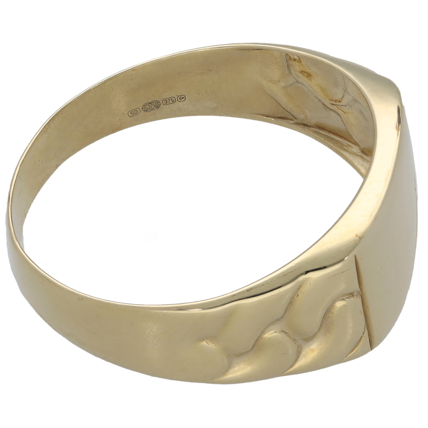 9ct Gold 0.005ct Diamond Patterned Single Stone Signet Ring Size X