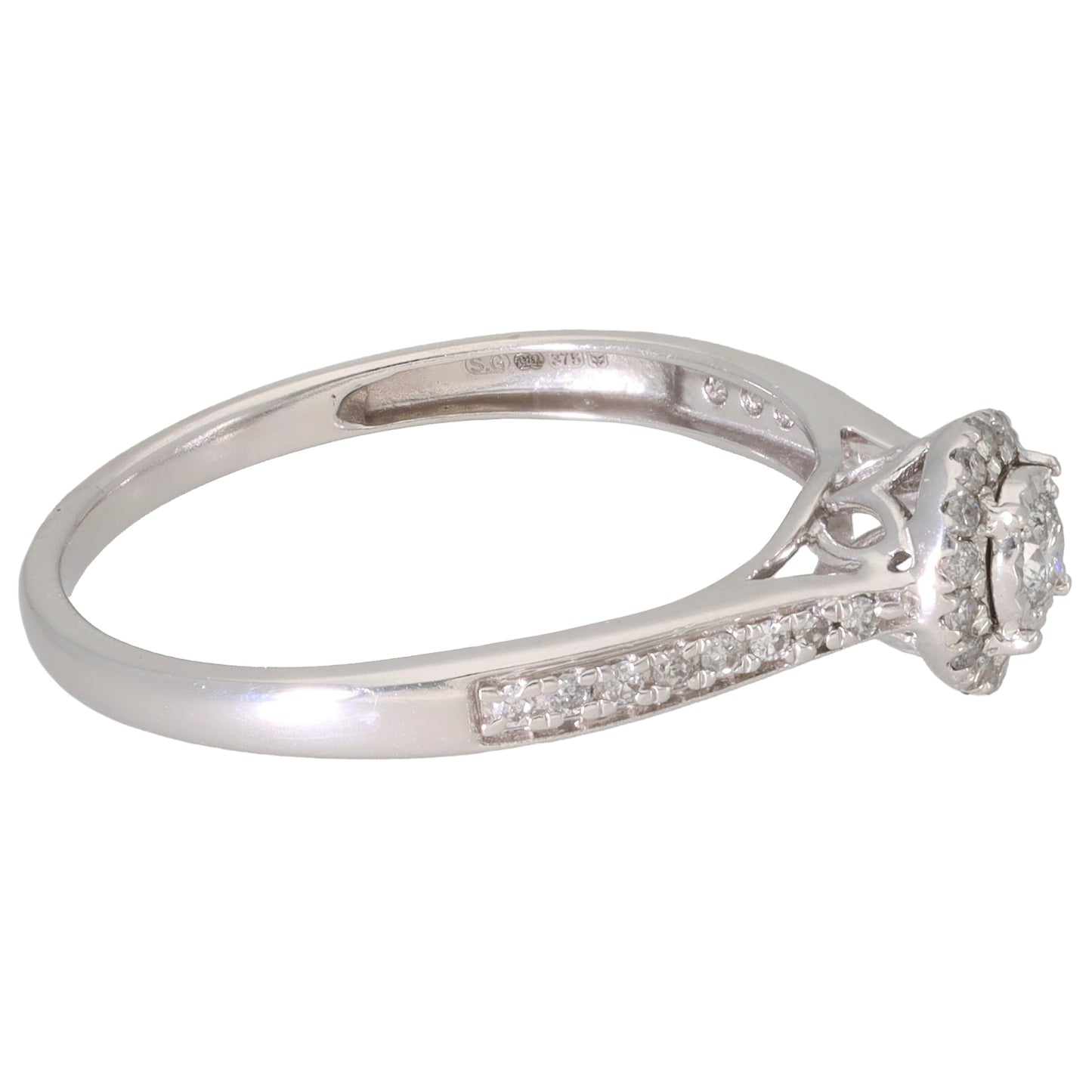 9ct White Gold 0.25ct Diamond Cluster Ring Size P