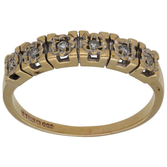 9ct Gold 0.06ct Diamond Half Eternity Ring Size P
