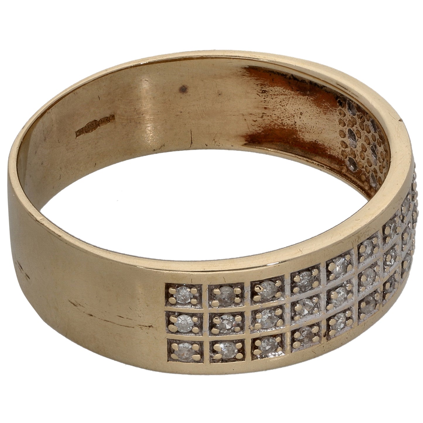 9ct Gold 0.20ct Diamond Patterned Wedding Ring Size T