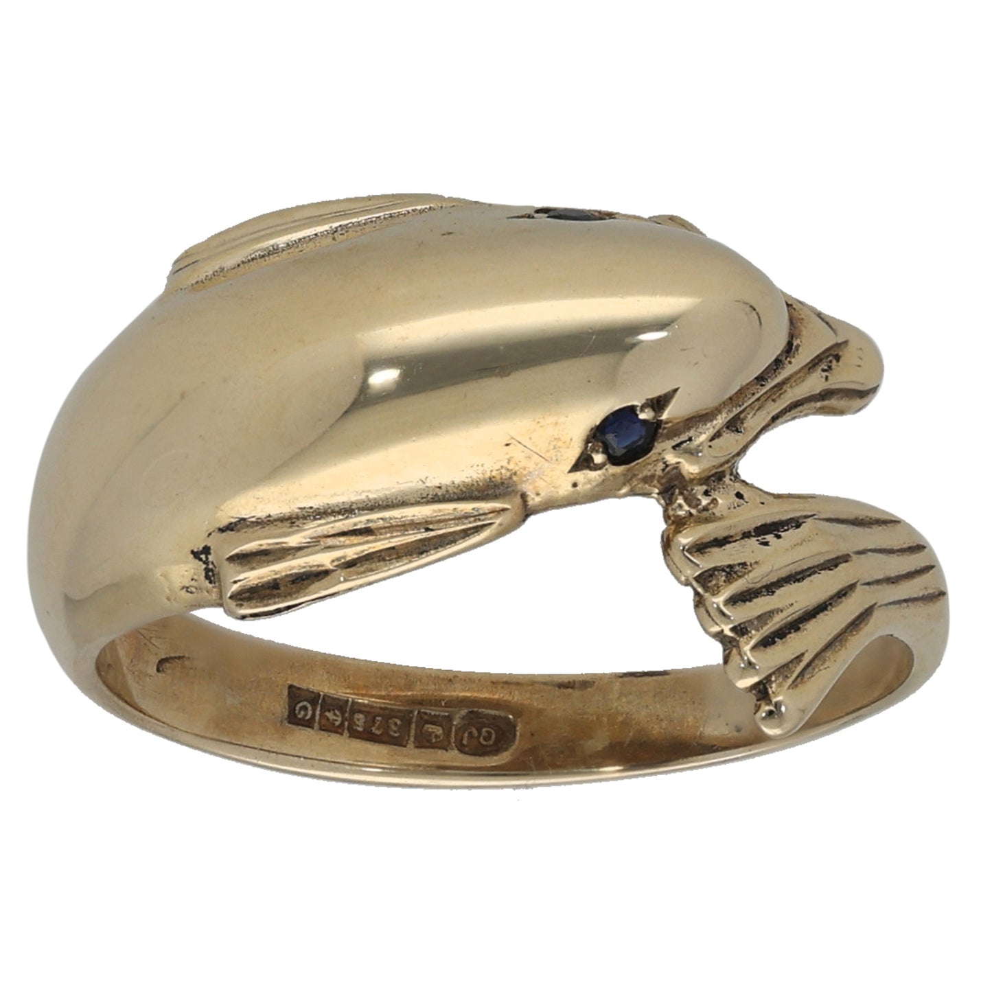 9ct Gold Sapphire Dolphin Ring Size L