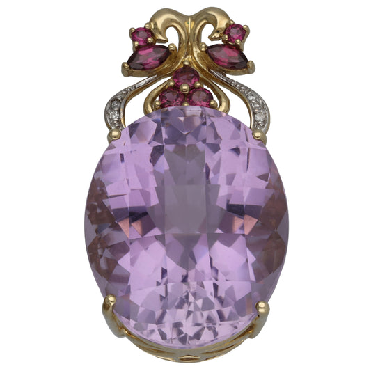 9ct Gold Amethyst & Tourmaline & 0.03ct Diamond Dress/Cocktail Pendant