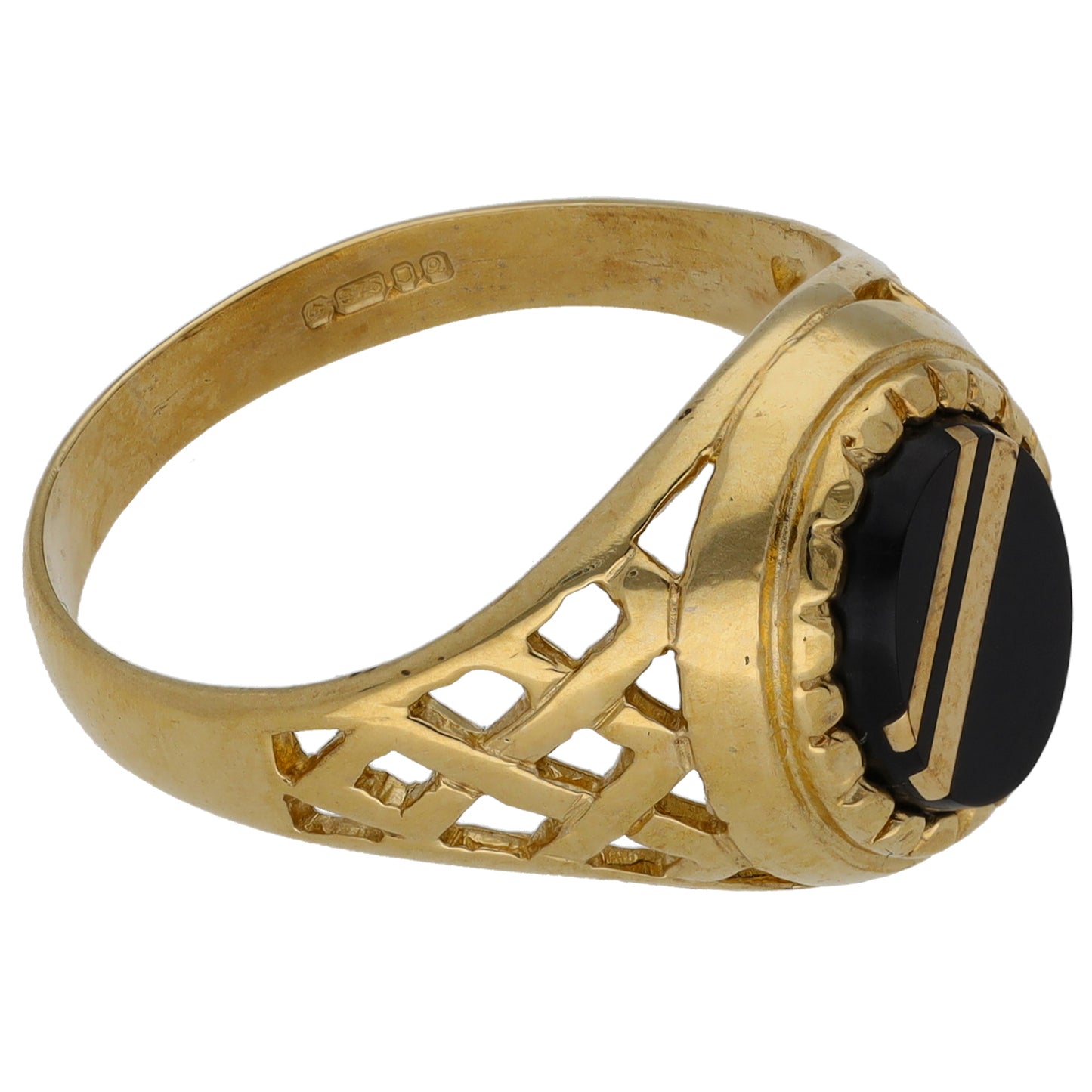 9ct Gold Onyx Plain Single Stone Signet Ring Size S