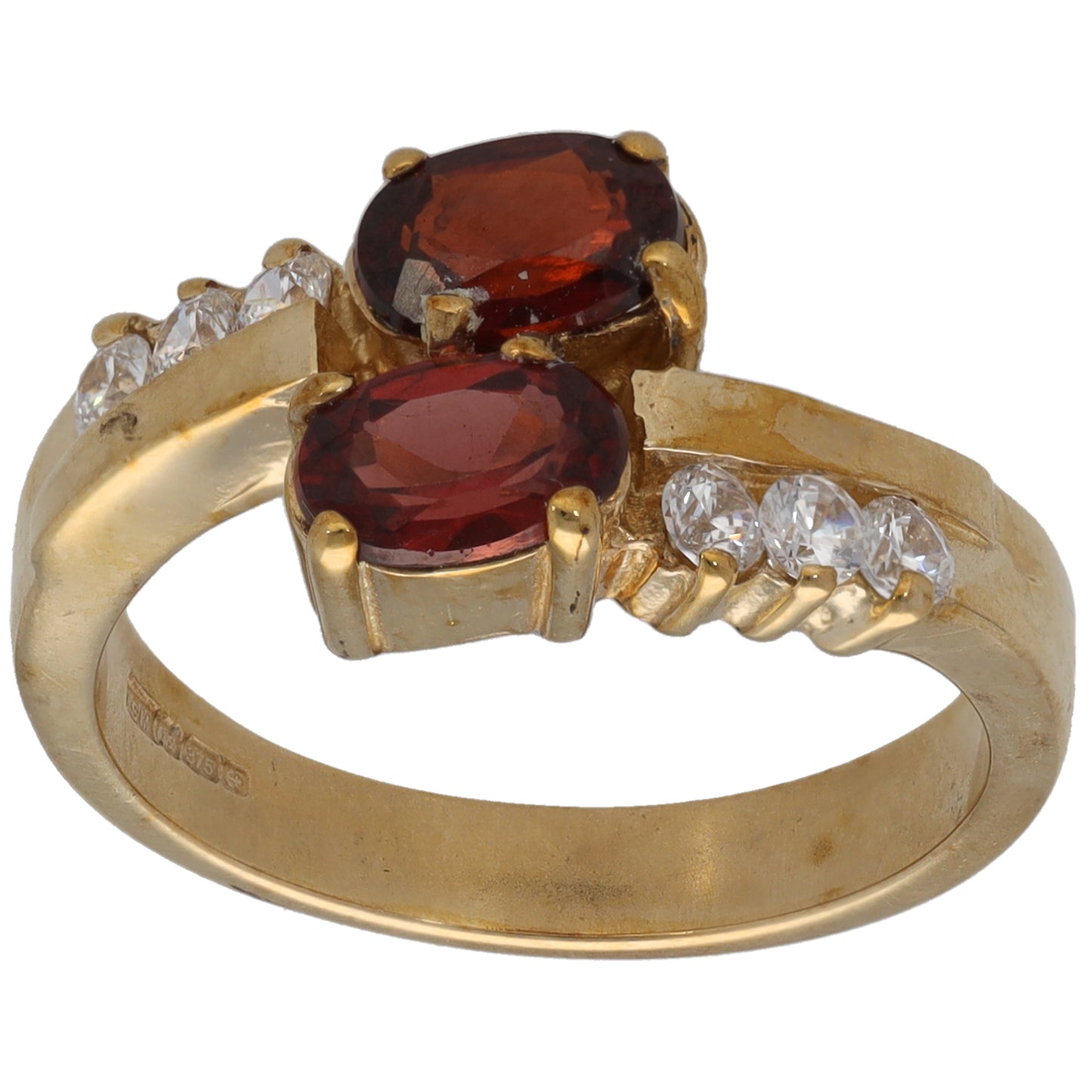 9ct Gold Garnet & Imitation Gems Dress/Cocktail Ring Size L