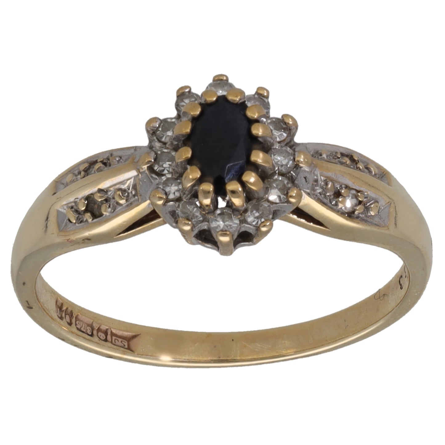 9ct Gold Sapphire & 0.14ct Diamond Dress/Cocktail Ring Size M