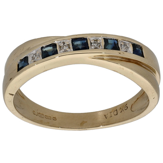 9ct Gold Sapphire & 0.04ct Diamond Half Eternity Ring Size M