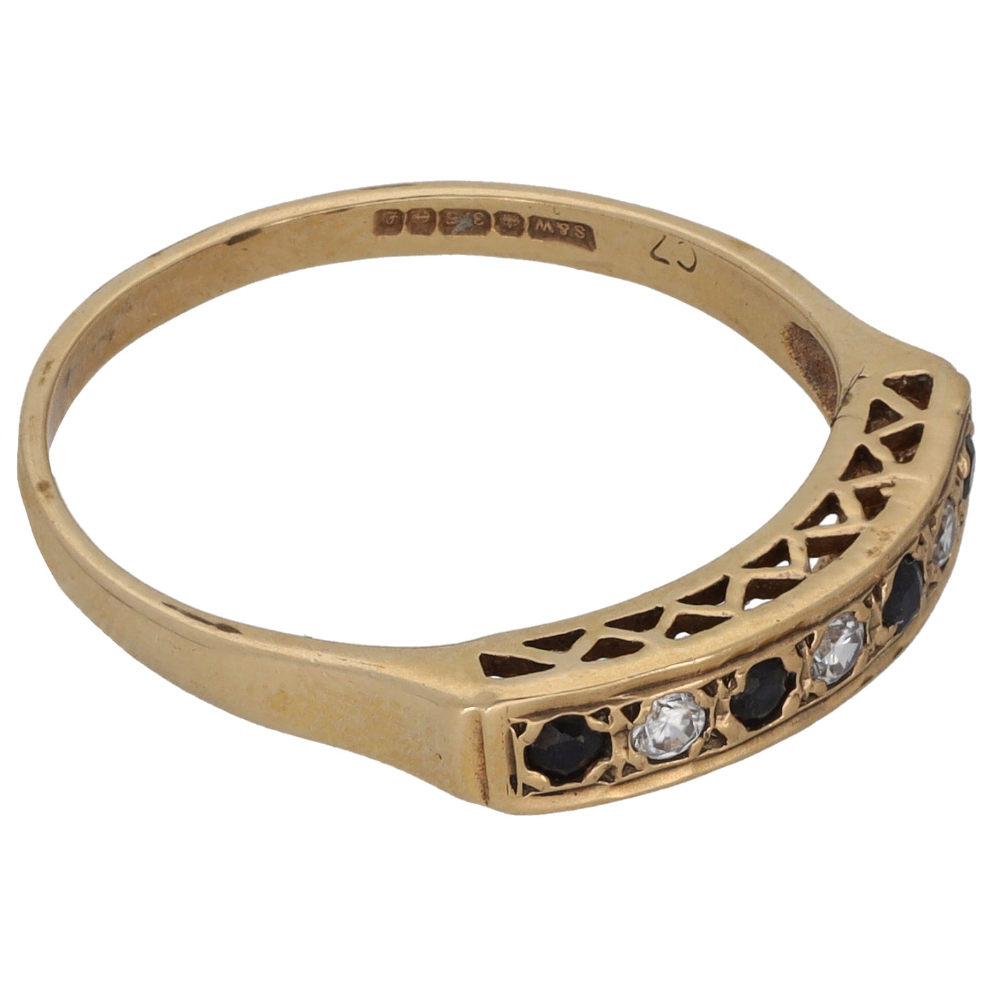 9ct Gold Sapphire & Cubic Zirconia Half Eternity Ring Size O