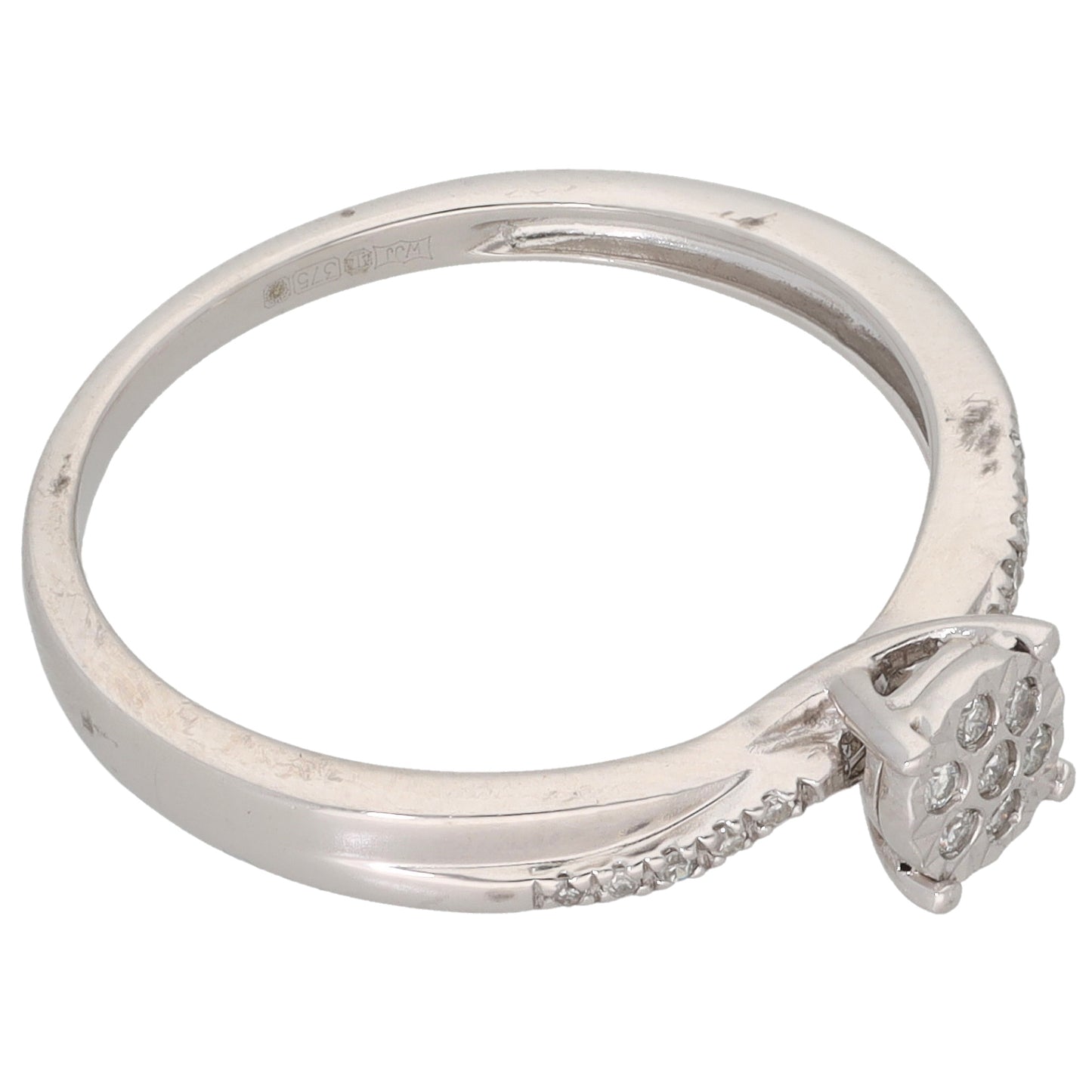 9ct White Gold 0.085ct Diamond Cluster Ring Size Q