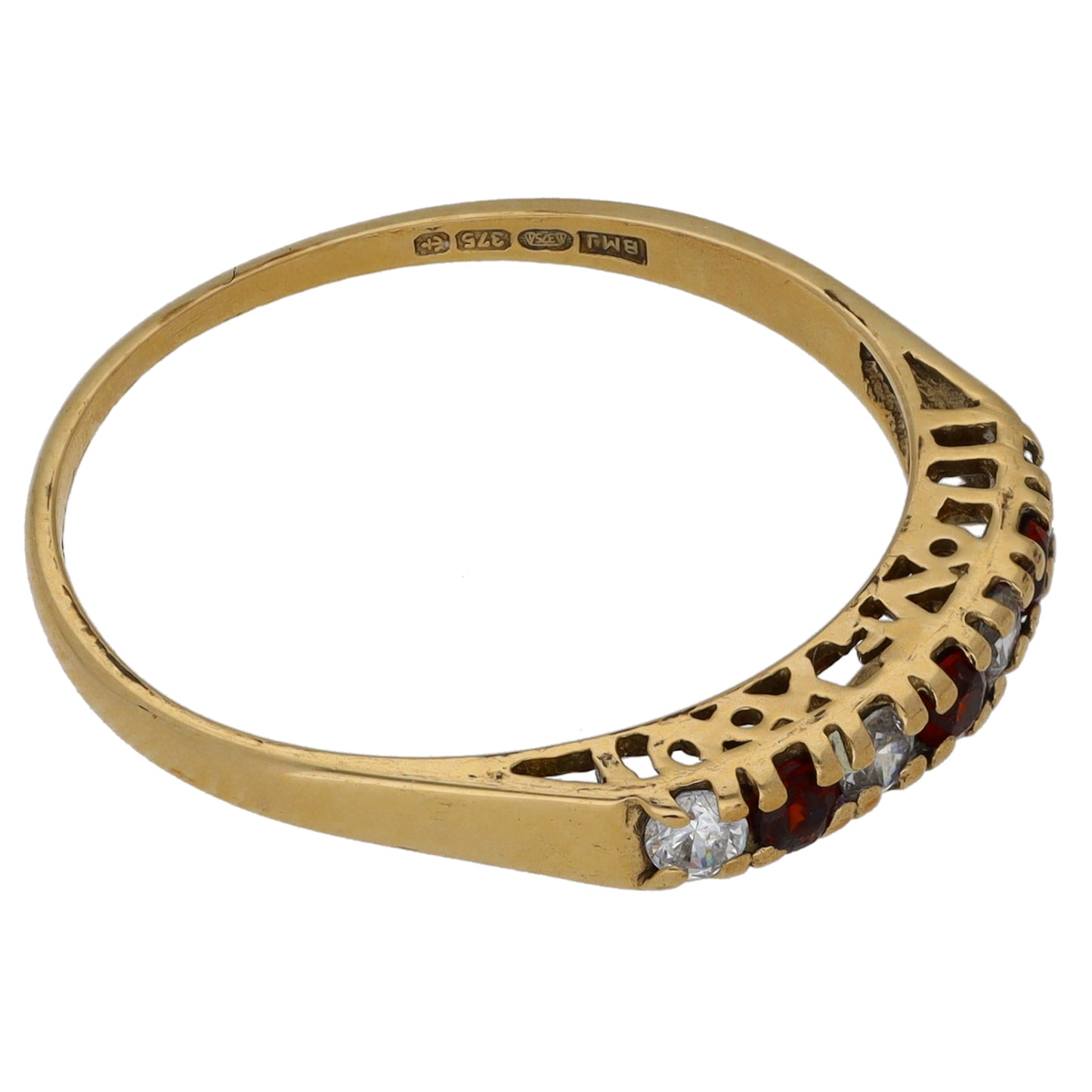 9ct Gold Garnet & Cubic Zirconia Half Eternity Ring Size Q