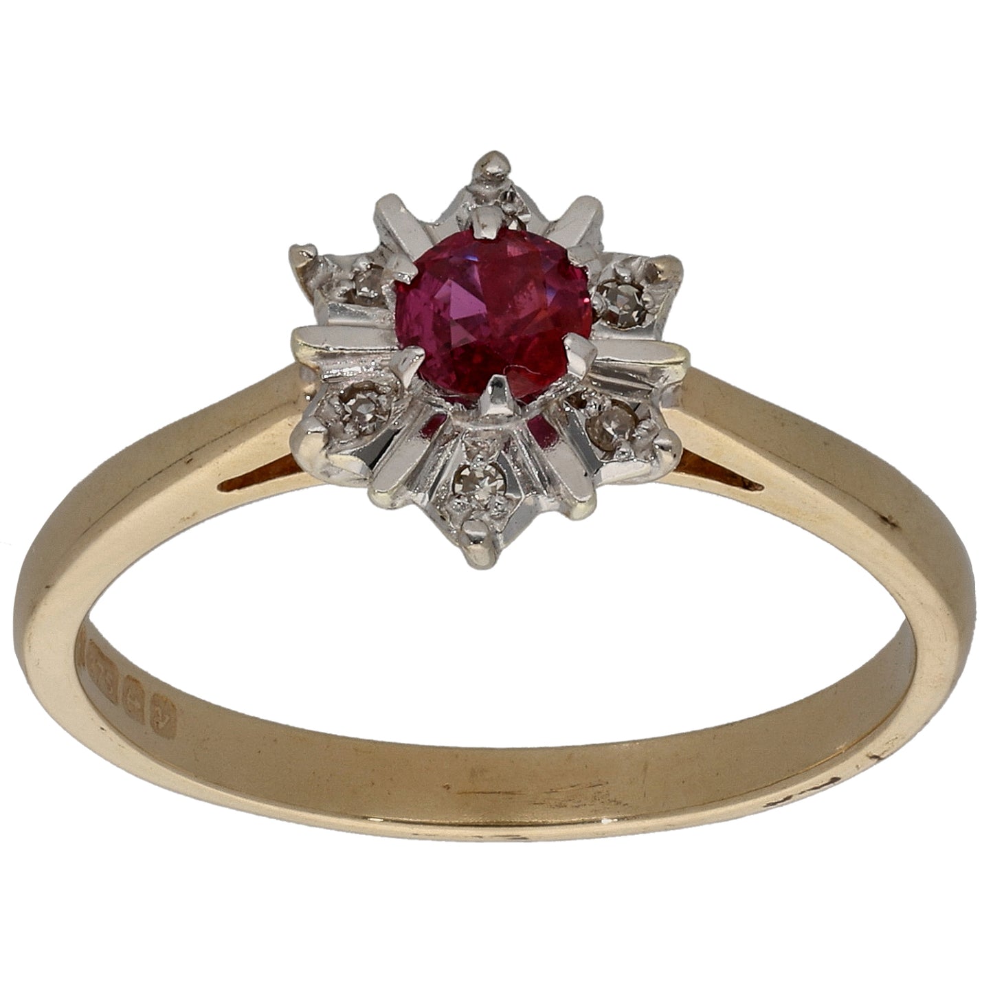 9ct Gold Ruby & 0.03ct Diamond Dress/Cocktail Ring Size M