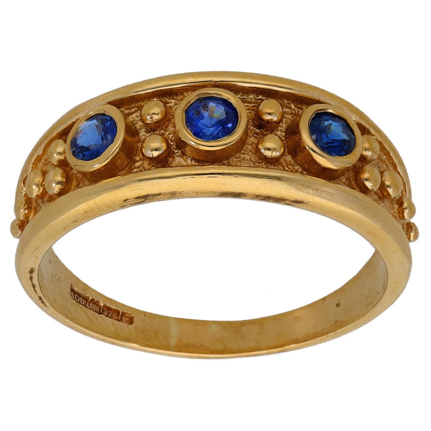 9ct Gold Sapphire Three Stone Ring Size Q