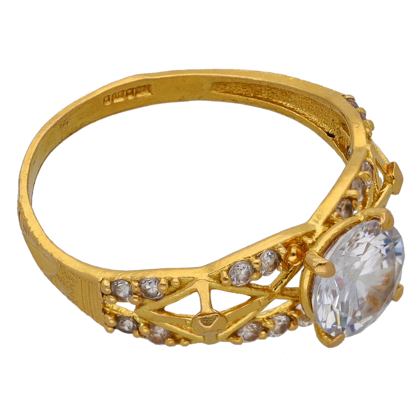 22ct Gold Cubic Zirconia Single Stone Ring With Accents Size Q