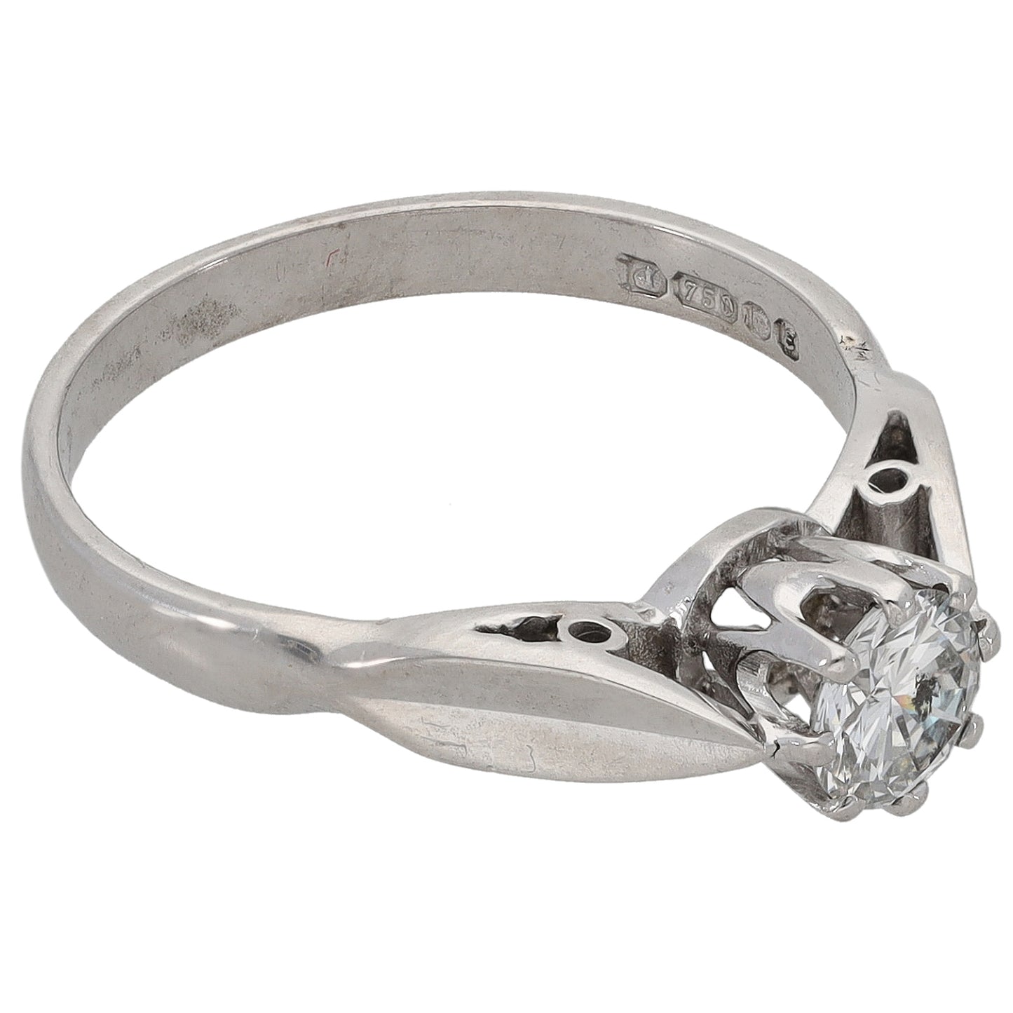 18ct White Gold 0.44ct Diamond Solitaire Ring Size N