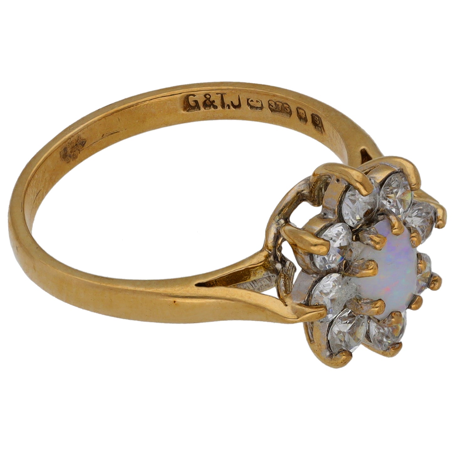9ct Gold Opal & Cubic Zirconia Cluster Ring Size M