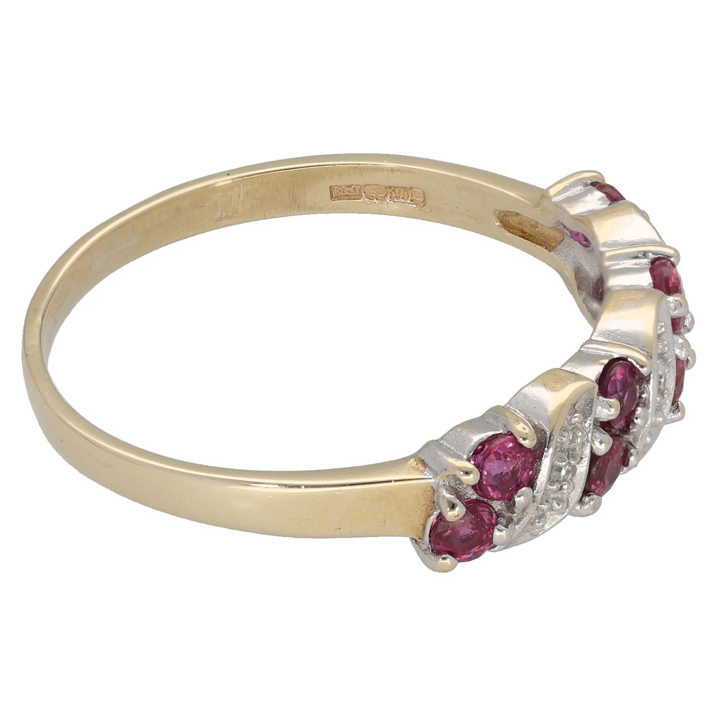 9ct Gold Ruby & 0.015ct Diamond Dress/Cocktail Ring Size U