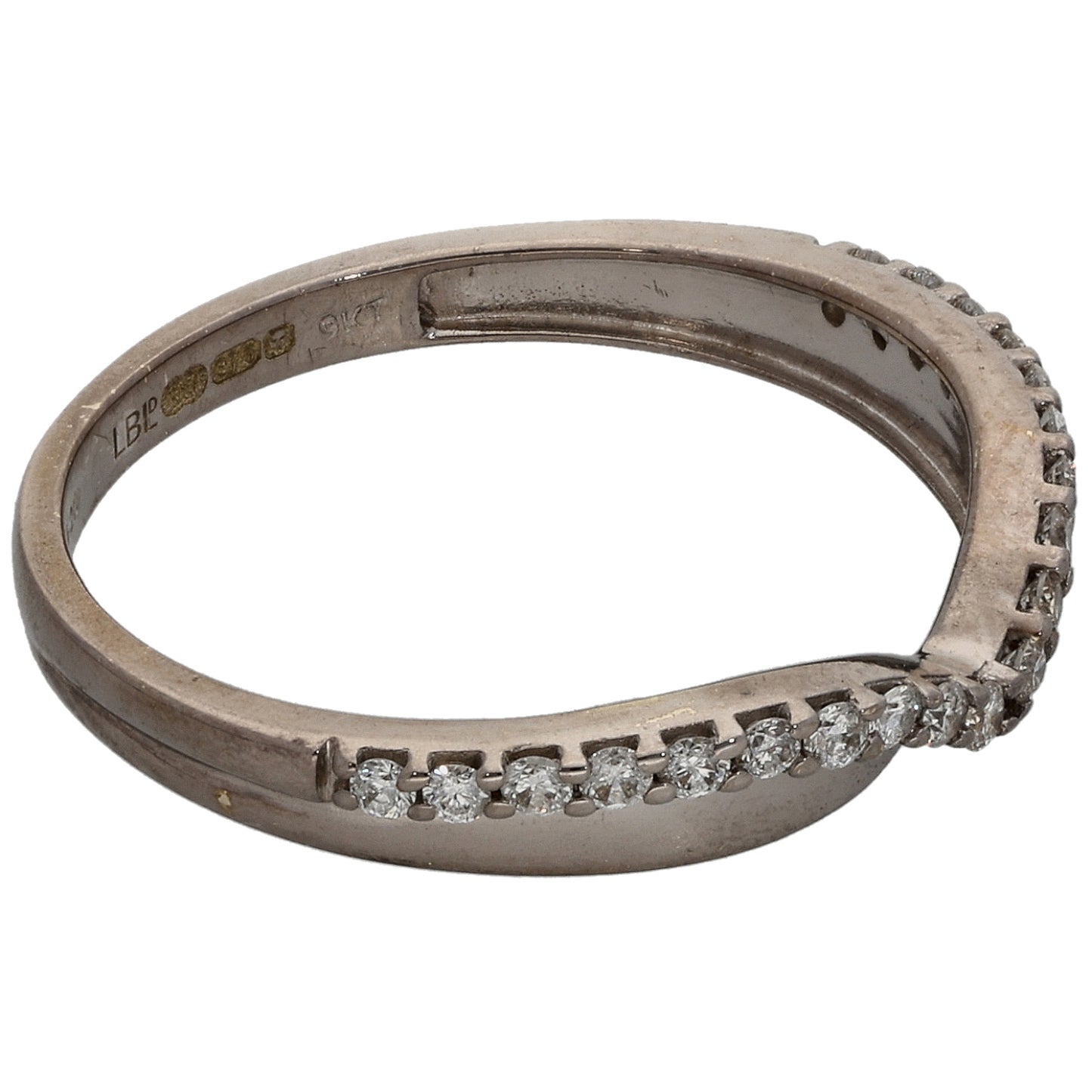 9ct White Gold 0.20ct Diamond Wishbone Ring Size P