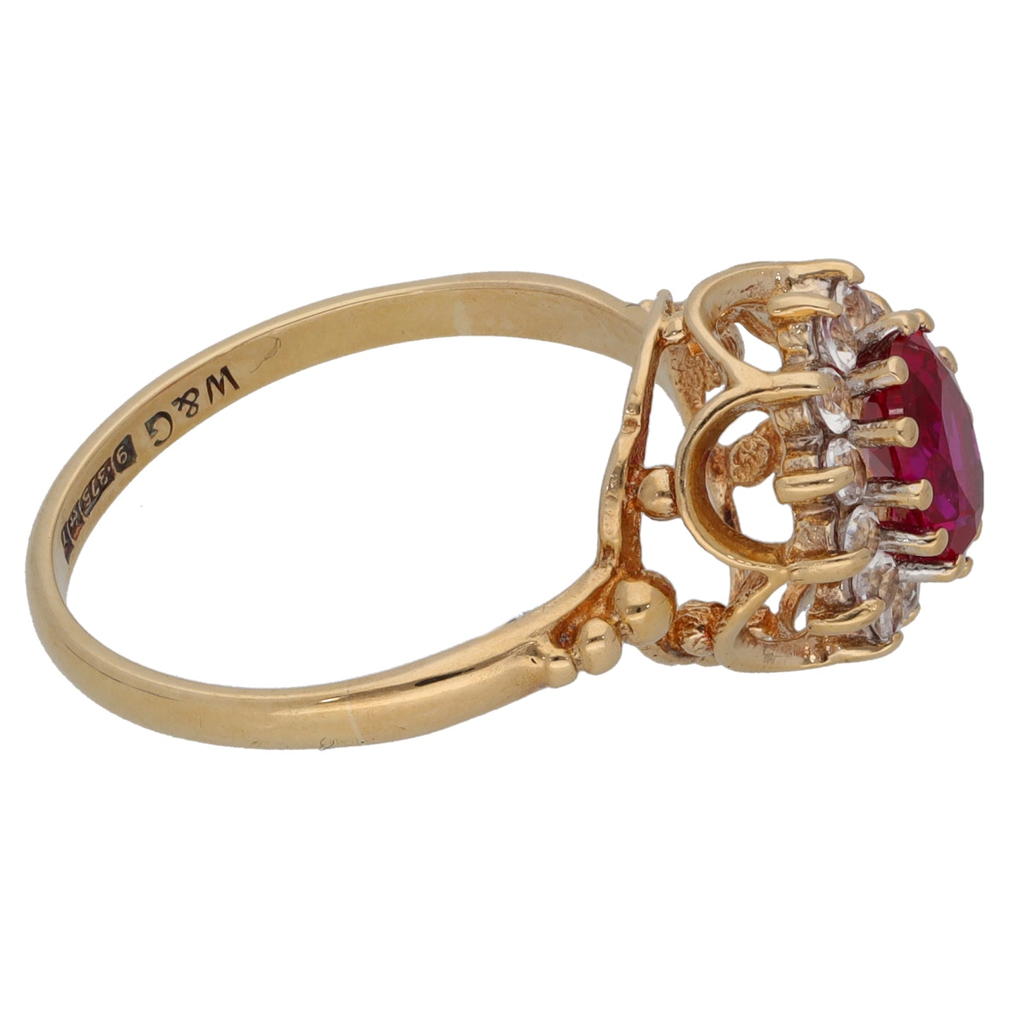 9ct Gold Man Made Ruby & Imitation Gems Dress/Cocktail Ring Size O