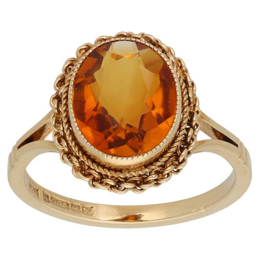9ct Gold Citrine Single Stone Ring Size L