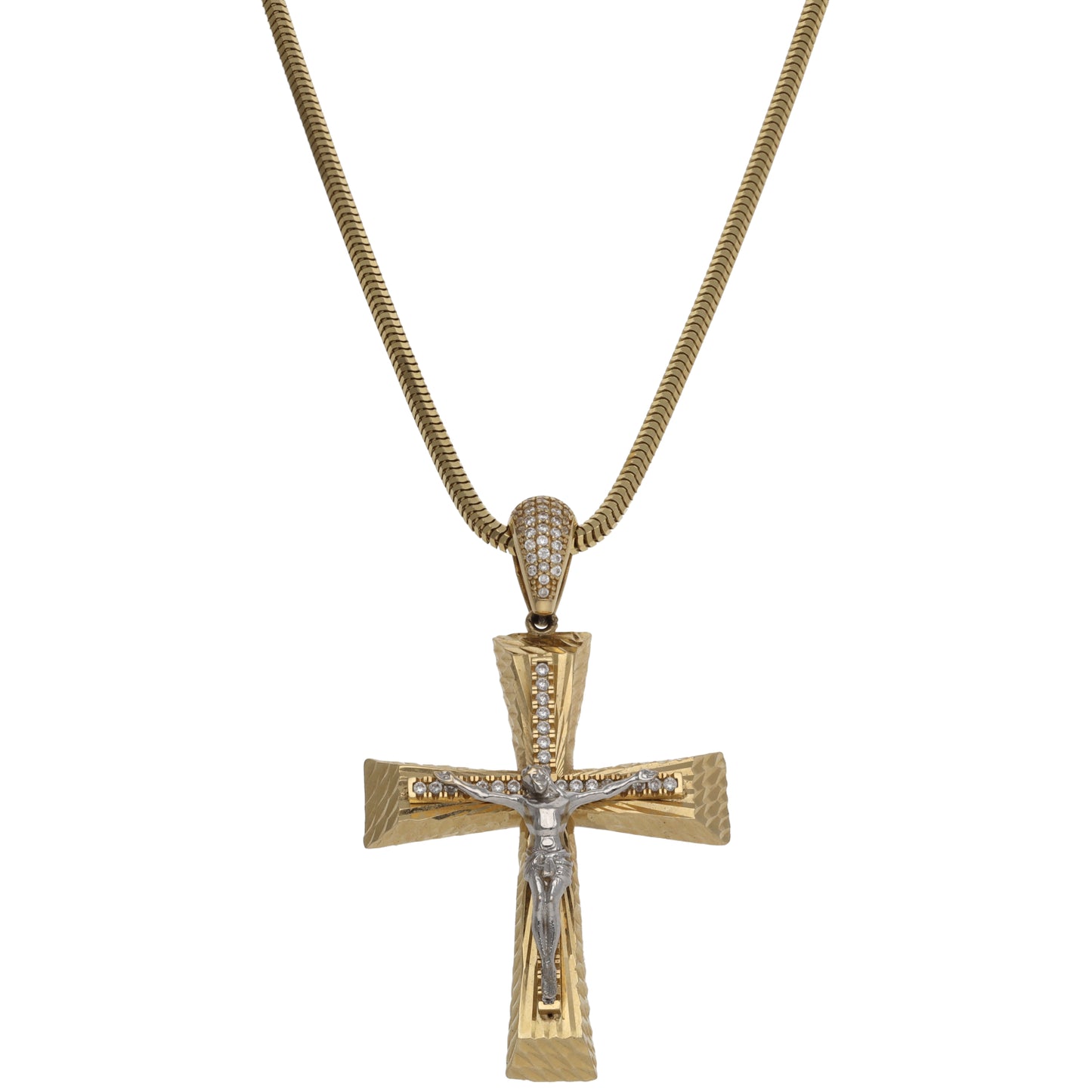 14ct Gold Cubic Zirconia Crucifix Pendant With Chain