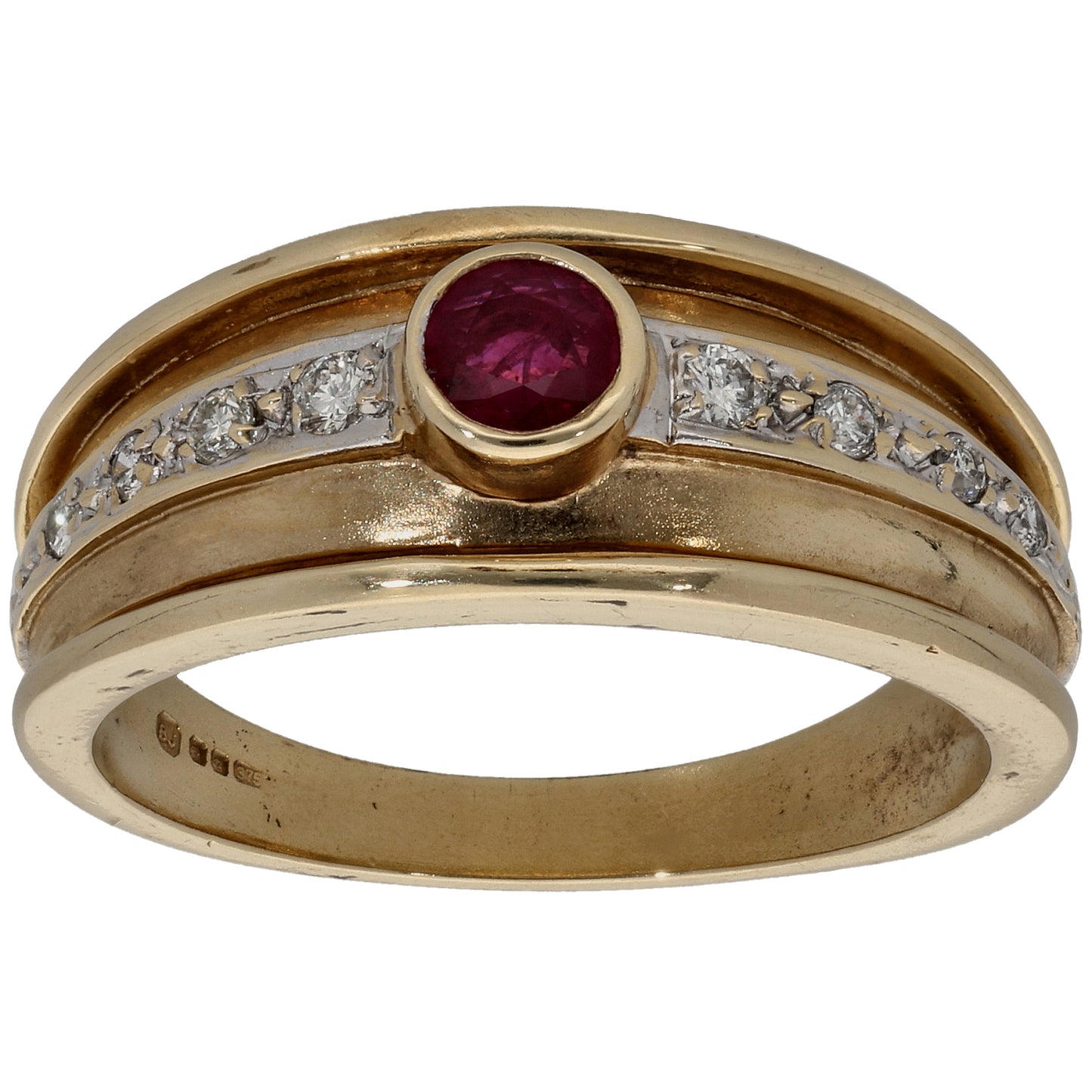 9ct Gold 0.18ct Diamond & Ruby Dress/Cocktail Ring Size R