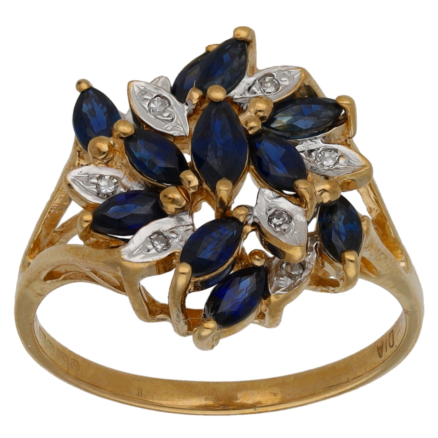 9ct Gold Sapphire & 0.04ct Diamond Dress/Cocktail Ring Size N