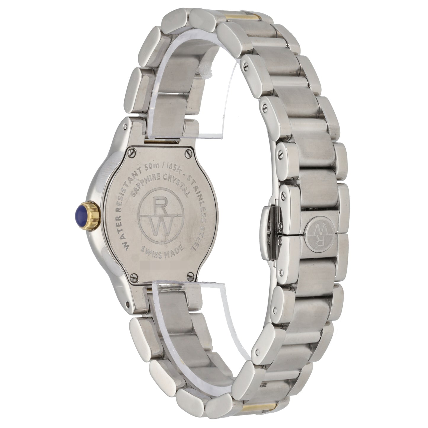 Raymond Weil Noemia 5927 Bi-colour stainless steel wristwatch caseback with engraved emblem and gold-tone detail