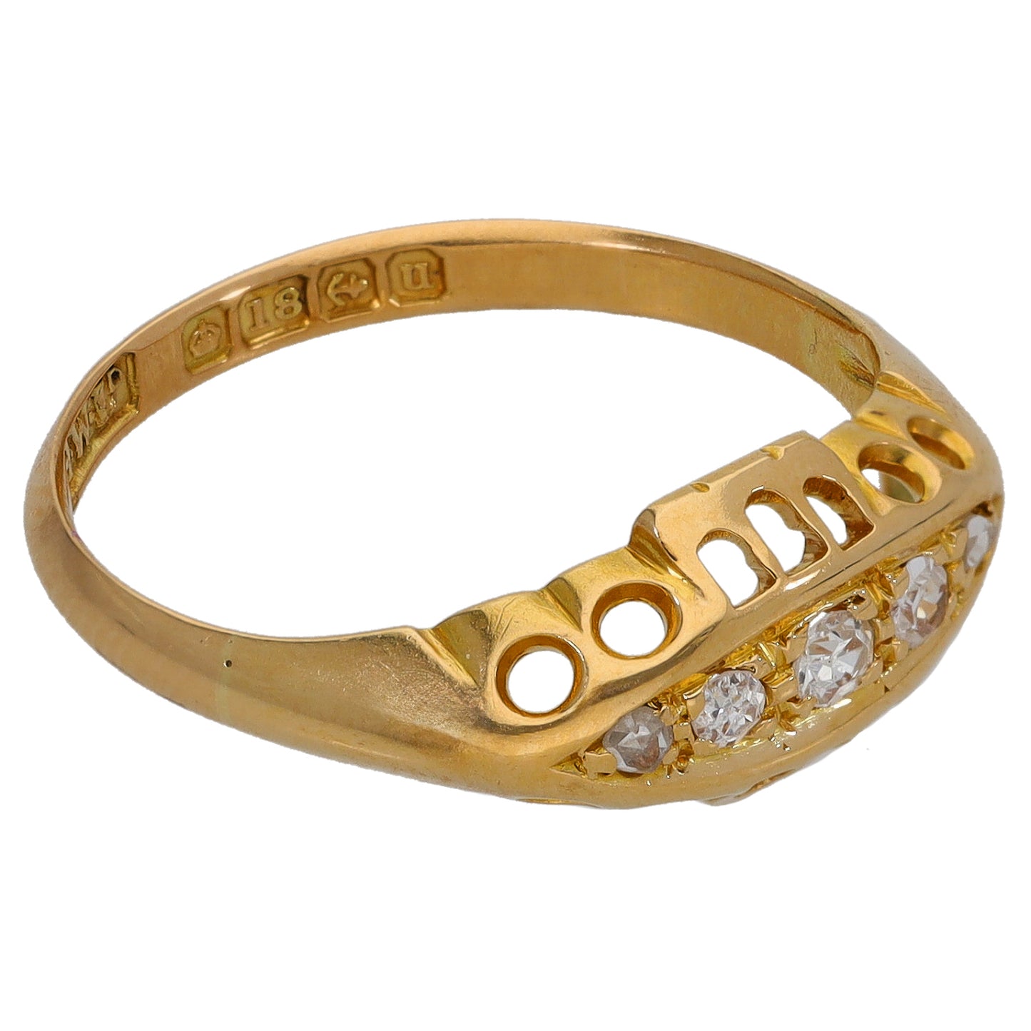 18ct Gold 0.13ct Diamond A&V Half Eternity Ring Size N