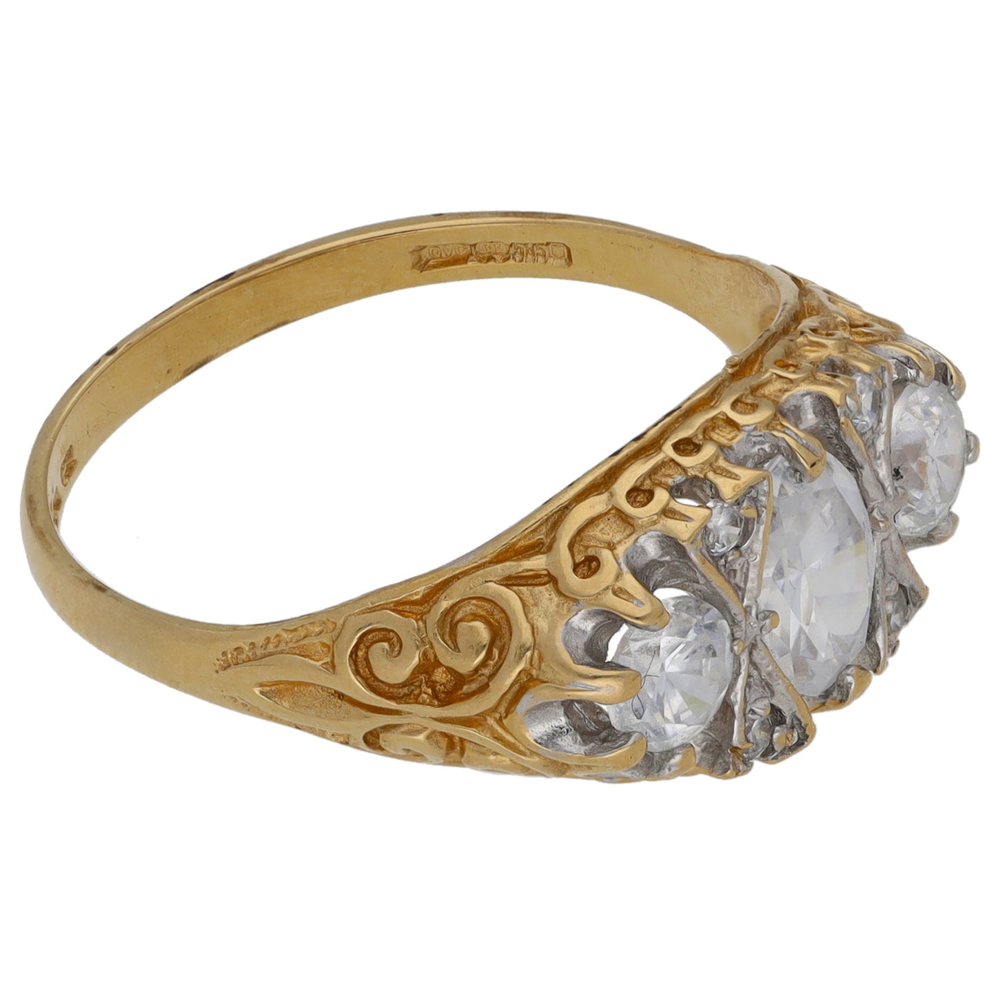 14ct Gold Cubic Zirconia Trilogy Ring Size Q