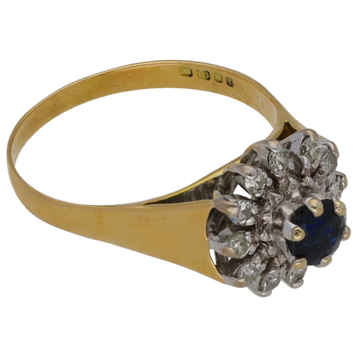 18ct Gold Sapphire & 0.12ct Diamond Dress/Cocktail Ring Size N