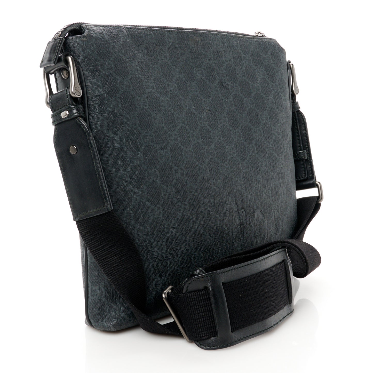 Gucci GG Supreme Monogram Crossbody Messenger Coated Canvas Bag - Black