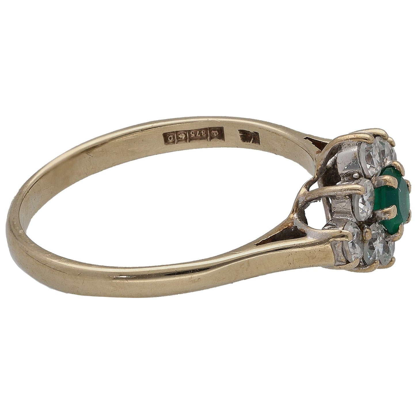 9ct Gold Green Agate & Cubic Zirconia Dress/Cocktail Ring Size O