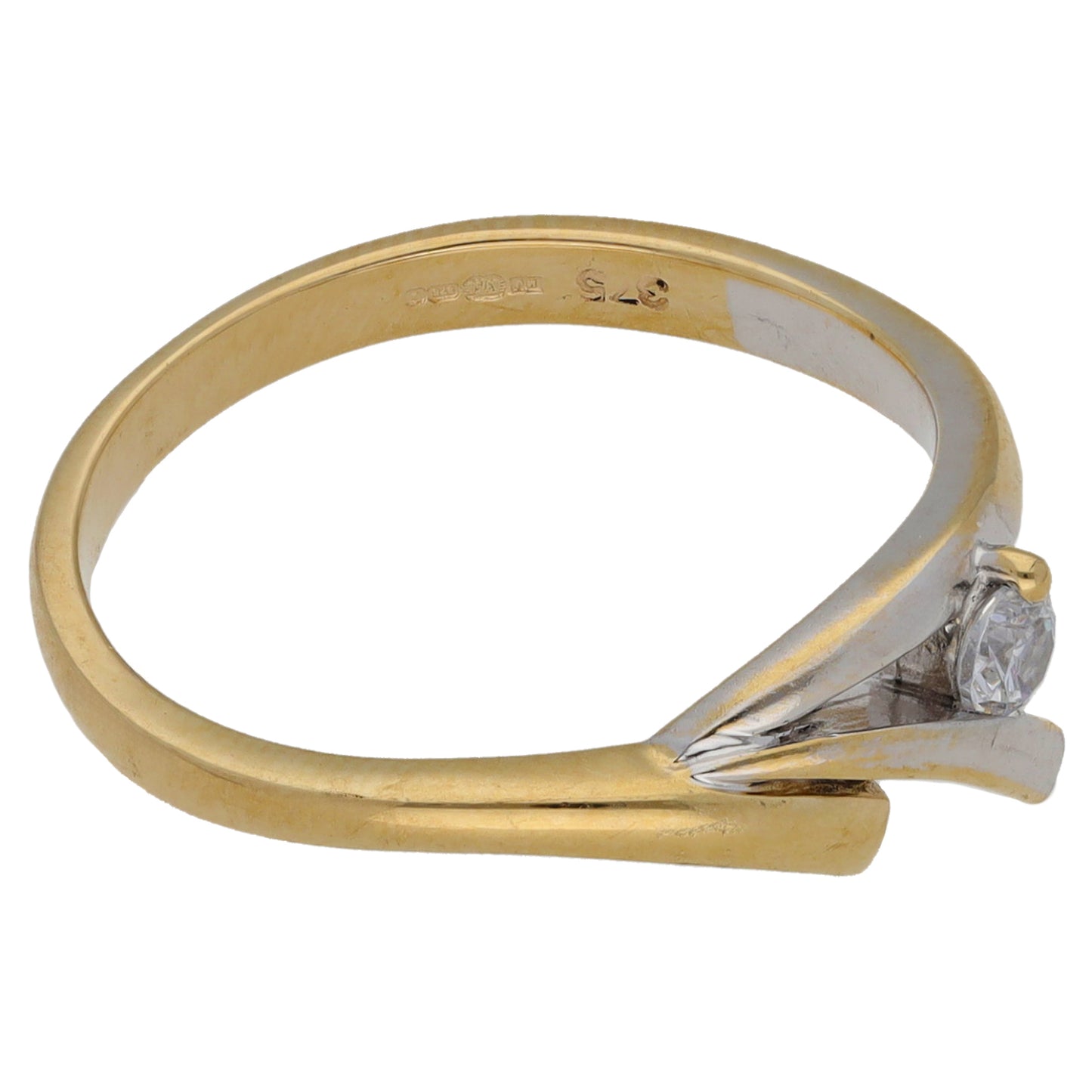 9ct Bi-Colour Gold Cubic Zirconia Single Stone Ring Size N