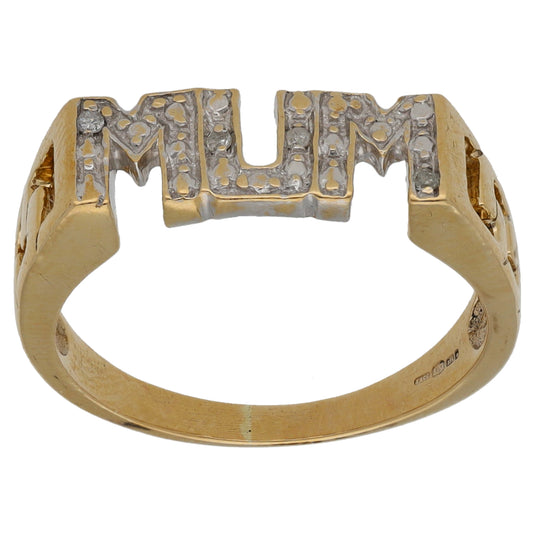 9ct Gold 0.015ct Diamond Mum/Mother Ring Size N