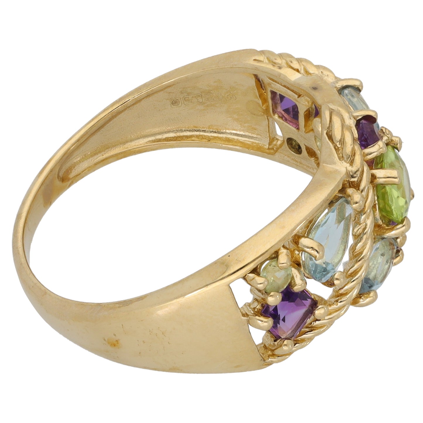 9ct Gold Peridot, Amethyst & Topaz Dress/Cocktail Ring Size P
