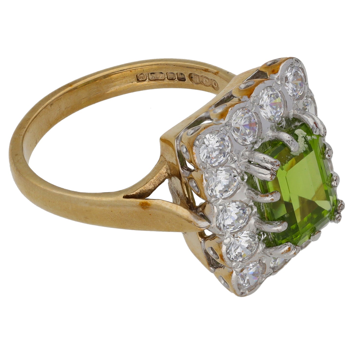 9ct Gold Peridot & Cubic Zirconia Dress/Cocktail Ring Size O