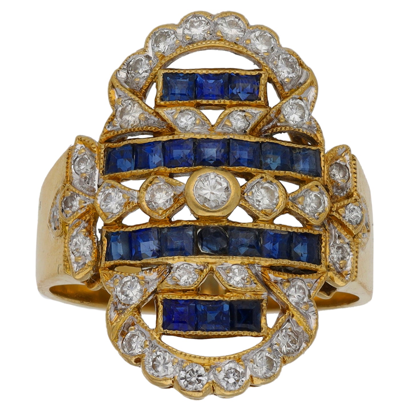 18ct Gold Sapphire & 0.35ct Diamond Dress/Cocktail Ring Size L