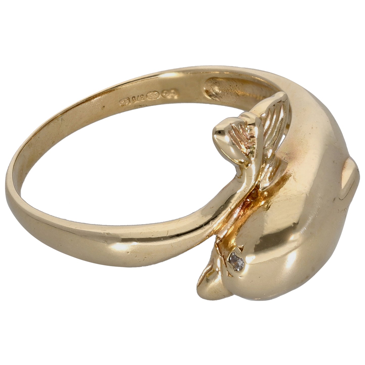 9ct Gold Cubic Zirconia Dolphin Ring Size O
