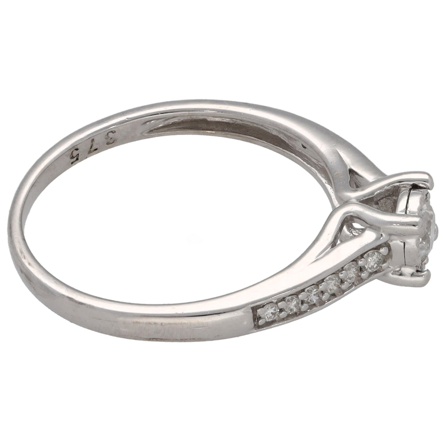 9ct White Gold 0.25ct Diamond Solitaire Ring With Accent Stones Size M
